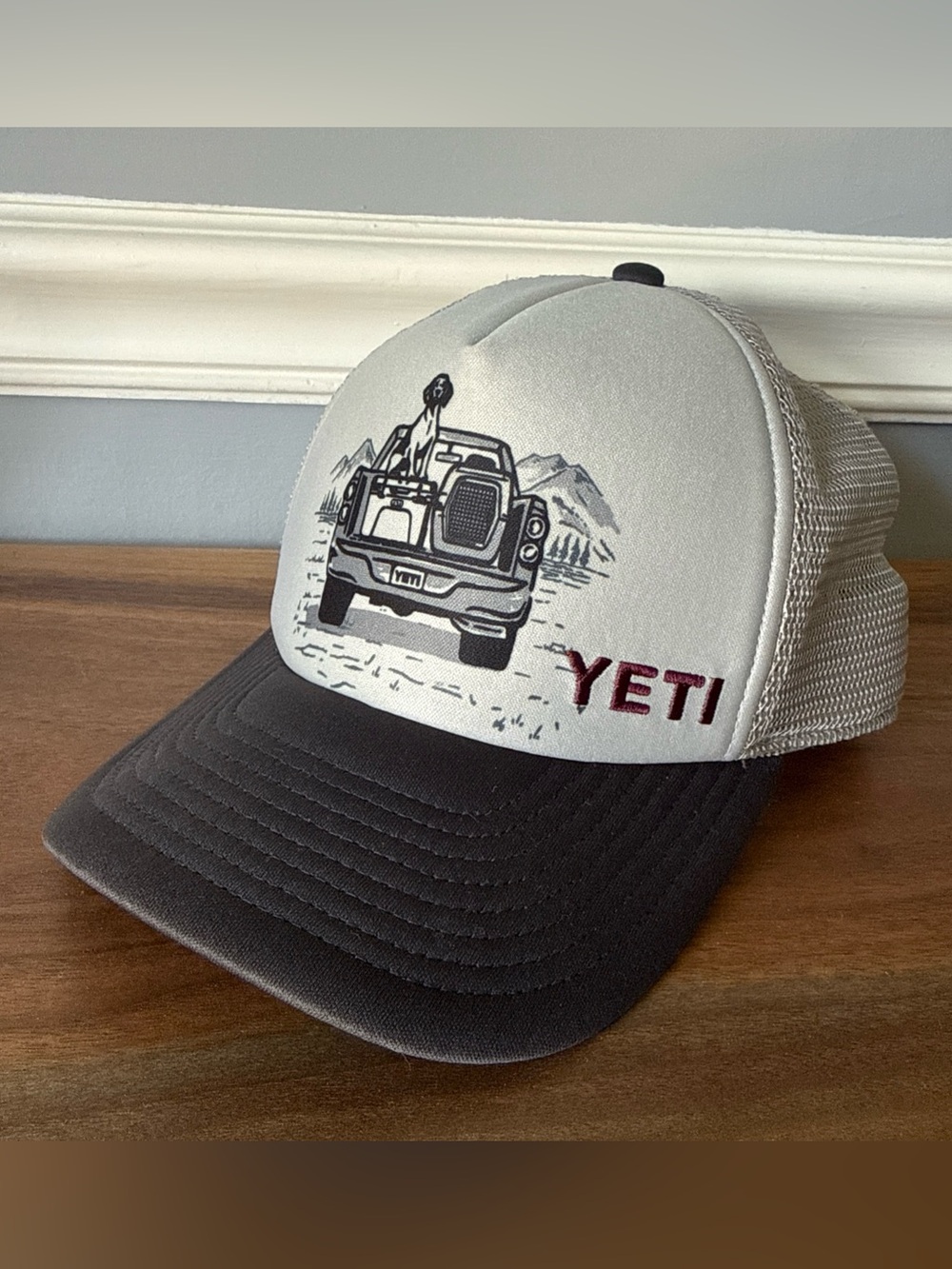 YETI NZ Kids PUP IN A TRUCK Mesh Snapback Trucker Cap Hat Dog Pickup Mountains